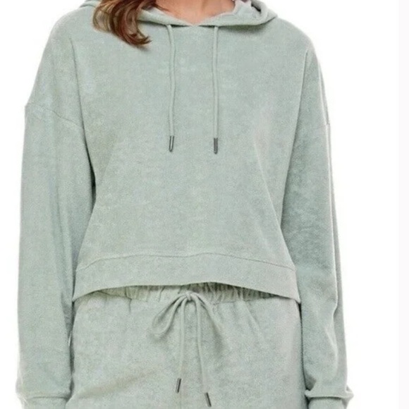 Wayf Tops - Terrycloth Hoodie Drawstring Sage Green Size M